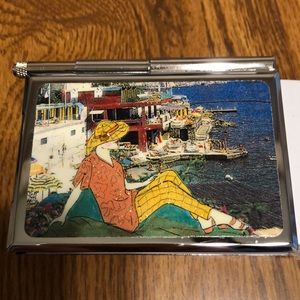 Hand crafted pad and pen set with picture of lady.